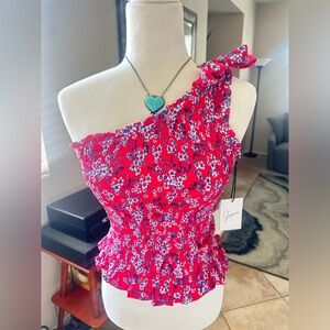 Japna Floral NWT one shoulder red top size small